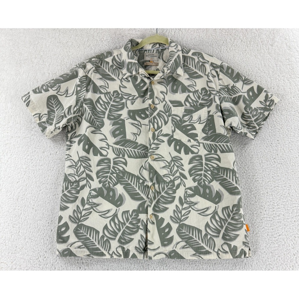 Quiksilver‎ Waterman Collection Jungle Life Shirt Mens Large Green Button-Up SS